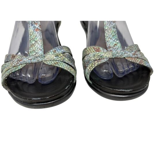 Abeo Biosystem Georgie Snakeskin T-Strap Heeled Comfort Sandals Neutral 9 - Picture 4 of 10